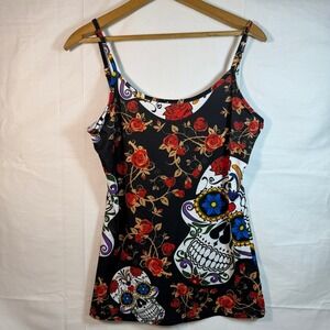 Lily by Firmiana Size M NWT Skull‎ Rose Tank Top Sleeveless Graphic Print Black